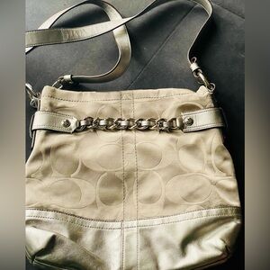 Coach silver signature jacquard crossbody